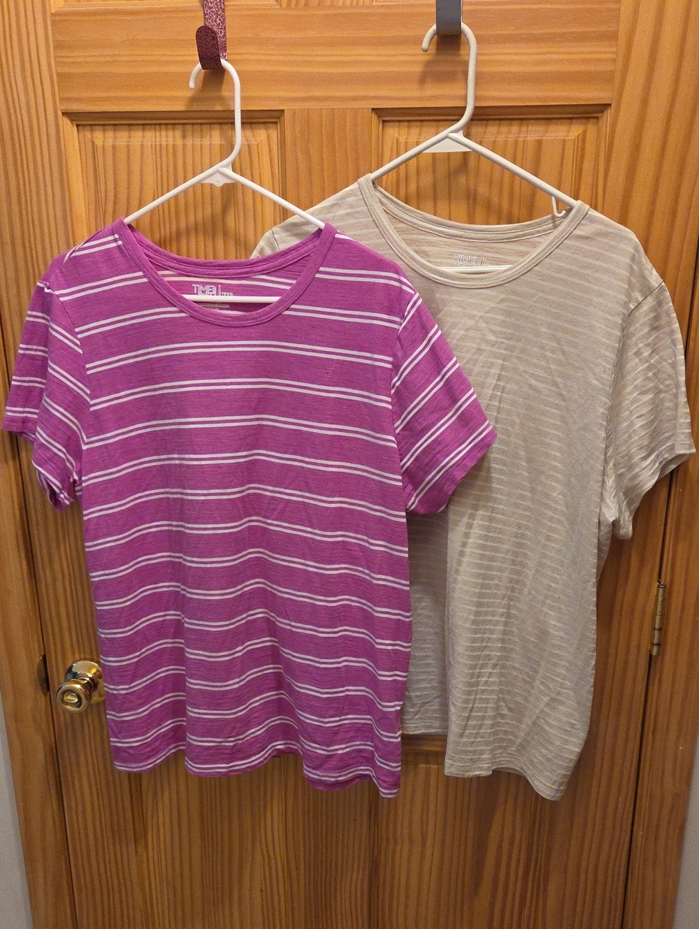 Time And True Women's Striped Crewneck T-Shirts - Pink & Cream Sz. 22